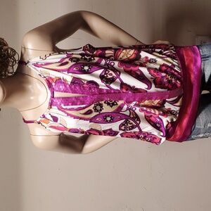 bebe Fuchsia and Cream Patterned Blouse